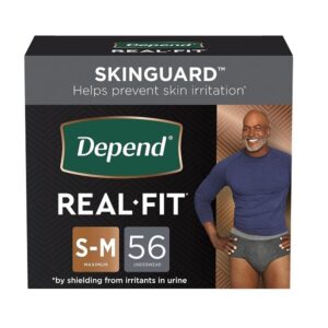 56 Count, Black, Small/Medium: Depend Real Fit Incontinence Underwear For Men, Maximum Absorbency, S/M, Black, 56 Count - Image 1