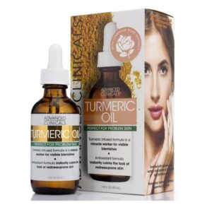 Advanced Clinicals Turmeric Oil for face. Antioxidant formula with Rose Extract and Jojoba oil for dry skin, redness, and skin blemishes. Large 1.8oz glass bottle with dropper - Image 1
