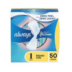 Always Infinity Feminine Pads for Women, Size 1 Regular, with wings, unscented, 50 ct - Image 1