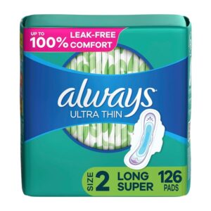 Always Ultra Thin, Size 2, Super Pads With Wings, Unscented, 42 Count (Pack of 3) - Image 1