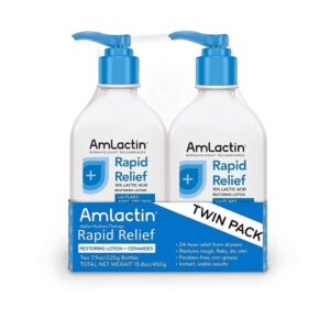 AmLactin Rapid Relief Restoring Lotion + Ceramides | 24-Hr Dryness Relief | Powerful Alpha-Hydroxy Therapy Gently Exfoliates | Lactic Acid (AHA) | Rough Flaky Dry Skin | Twin Pack (2) 7.9 oz. Bottles - Image 1
