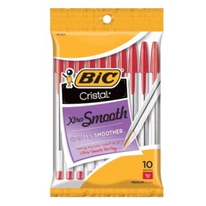 BIC Cristal Xtra Smooth Ball Pen, Medium Point (1.0 mm), Red, 10-Count - Image 1