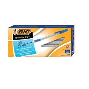 BIC Round Stic Grip Ball Pen, Fine Point, 0.8mm, Blue, 12 Pens (GSFG11-Blue) - Image 1