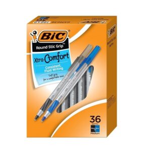 BIC Round Stic Grip Xtra Comfort Ballpoint Pen, Medium Point (1.2mm), Black & Blue, Soft Grip For Added Comfort And Control, 36-Count - Image 1