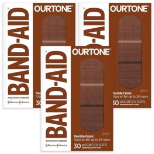Band-Aid Brand Ourtone Adhesive Bandages, Flexible Protection & Care of Minor Cuts & Scrapes, Quilt-Aid Pad for Painful Wounds, BR55, Assorted Sizes, 30 ct, Pack of 3 - Image 1