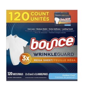 Bounce WrinkleGuard Mega Dryer Sheets, Fabric Softener and Wrinkle Releaser Sheets, Outdoor Fresh Scent, 120 Count (Pack of 2, 60 Count Each) - Image 1