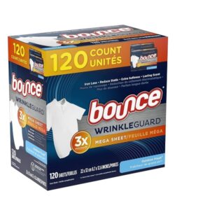 Bounce WrinkleGuard Mega Dryer Sheets, Fabric Softener and Wrinkle Releaser Sheets, Outdoor Fresh Scent, 120 Count (Pack of 2, 60 Count Each) - Image 5