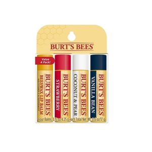 Burt's Bees Natural Moisturizing Lip Balm, (Original Beeswax, Strawberry, Coconut & Pear And Vanilla Bean) With Beeswax & Fruit Extracts 4 Tubes - Image 1