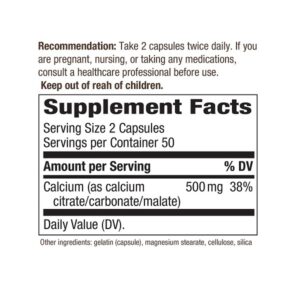 Calcium Citrate - 500 mg - 100 Capsules by Nature's Way - Image 2