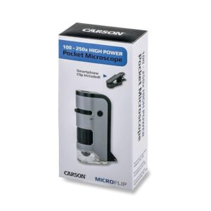 Carson MicroFlip 100x-250x LED Lighted Pocket Microscope with Flip Down Slide Base, Smartphone Adapter Clip, and UV Flashlight - Image 6