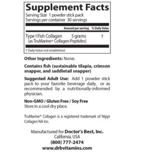 Doctor's Best Fish Collagen w/Naticol Fish Collagen, Supports Skin, Nails, Joints, 30 Powder Stick Pack. - Image 4