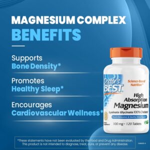 Doctor'S Best High Absorption Chelated Magnesium (Muscle Relaxation & Healthy Sleep Support) - 120 Tablets - Image 2