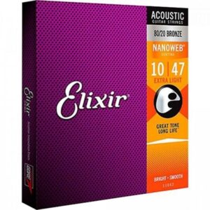 Elixir Strings 80/20 Bronze Acoustic Guitar Strings w NANOWEB Coating, Extra Light (.010-.047) - Image 1