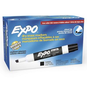 Expo Low Odor Chisel Tip Dry Erase Markers, Black, 12 Pack (80001) - Image 1