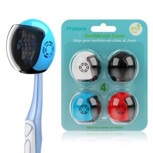 Frekare Helmet Toothbrush Covers Caps, Fits Most Manual and Electric Toothbrushes, 4 Count (White, Black, Blue, Red) - Image 1