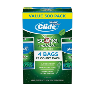 Glide Oral B Floss Picks Plusx 40mm Outlast - Long Lasting Mint, 4 Pack of 75 - Image 1
