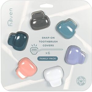 Haven Toothbrush Cover Family Pack - Fits Electronic and Manual Toothbrushes - Travel Toothbrush Case Holders - Set of 6 Tooth Brush Protectors (White, Blue, Purple, Coral, Teal, Charcoal Gray) - Image 1