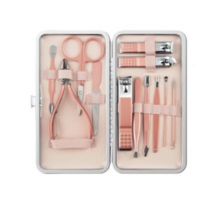 Manicure Set, Pedicure Kit Nail Scissors Stainless Steel Professional Toenails Cuticle Cutter Clipper Fingernails Grooming Kit with Pink Leather Travel Case (12pcs Pink) - Image 1