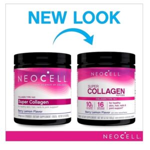 NeoCell Super Collagen Powder, 6,600mg Types 1 & 3 Grass-Fed Collagen, Gluten Free, Berry Lemon Flavor, 6.7 Ounces - Image 2