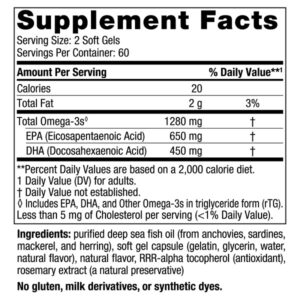 Nordic Naturals Ultimate Omega 3 Fish Oil Softgels | Omega 3 1280 Mg EPA & DHA Supplement For Men & Women | High-Potency Omega 3 Fish Oil Supplement | Lemon Flavour Fish Oil 120 Softgels - Image 2