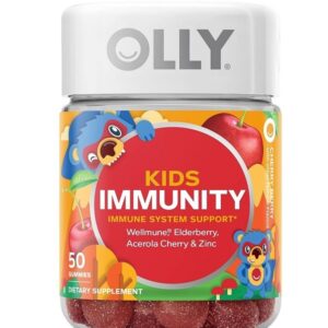OLLY Kid's Wellmune/Acerola Cherry/Elderberry and Zinc/Cherry Berry Mighty Immunity Gummy Supplements -50 Count - Image 1