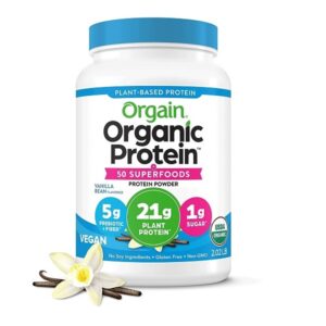 Orgain Organic Protein + Superfoods Powder, Vanilla Bean - 21g of Protein, Vegan, Plant Based, 5g of Fiber, No Dairy, Gluten, Soy or Added Sugar, Non-GMO, 2.02lb - Image 2