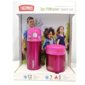 (Pink, 2 PC Set) - Thermos FUNtainer Lunch Set Bottle and Food Jar for Kids BPA Free Dishwasher Safe, 2 PC (Pink, 2 PC Set) - Image 1