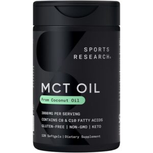 Sports Research Keto MCT Oil Capsules derived from Coconut Oil | Keto Fuel for The Brain & Body | Derived from Non-GMO Coconuts (120 Soft gels) - Image 1