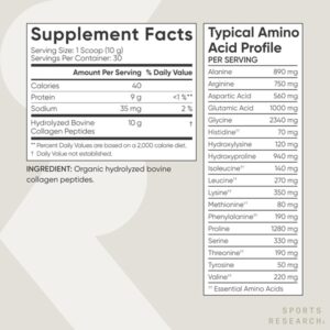 Sports Research Organic Collagen Peptides Unflavored Dietary Supplement Powder, 300g - Image 6