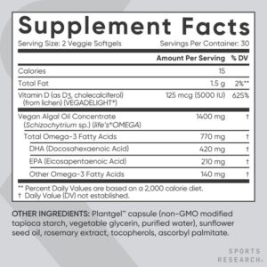Sports Research Vegan Omega-3 Fish Oil Algae Oil, 60 Veggie Softgels - Image 6