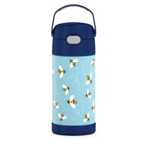 Thermos Funtainer 12 Ounce Stainless Steel Vacuum Insulated Kids Straw Bottle, Honey Bees - Image 1