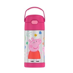 Thermos Funtainer  12 Ounce Stainless Steel Vacuum Insulated Kids Straw Bottle, Peppa Pig - Image 1