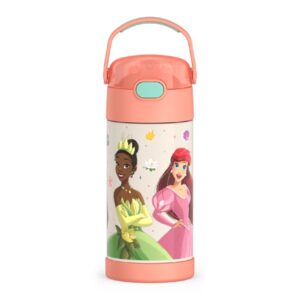 THERMOS FUNTAINER 12 Ounce Stainless Steel Vacuum Insulated Kids Straw Bottle, Princess - Image 1