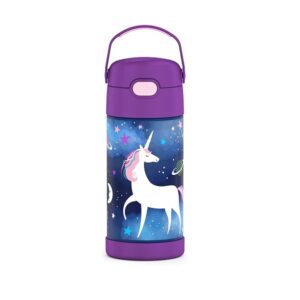Thermos Funtainer 12 Ounce Stainless Steel Vacuum Insulated Kids Straw Bottle, Space Unicorn - Image 1