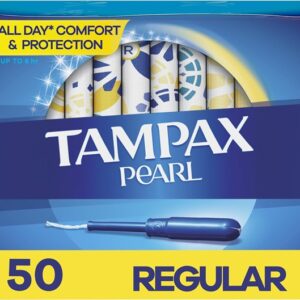 Tampax Pearl Plastic Tampons, Regular Absorbency, Unscented, 50 Count - Image 1