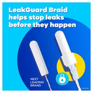 Tampax Pearl Tampons Super Absorbency, 100 Count, BPA-Free Plastic Applicator and LeakGuard Braid, Unscented, 50 Count, Pack of 2 (100 Count Total) - Image 3
