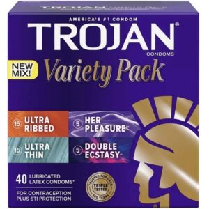 Trojan Pleasure Pack Premium Lubricated Latex Condoms, 40 Count (Fire & Ice) - Image 1