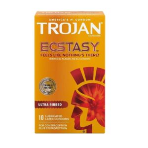 Trojan Ultra Ribbed Ecstasy Lubricated Condoms, 10 count - Image 1