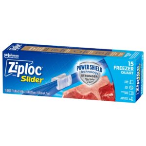 Ziploc Quart Food Storage Freezer Slider Bags, Power Shield Technology for More Durability, 15 Count - Image 1