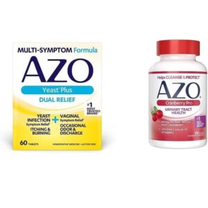 AZO Yeast Plus Dual Relief 60 Tablets, Yeast Infection & Vaginal Symptom Relief + Cranberry Pro Urinary Tract Health Supplement 600mg PACRAN, 1 Serving = More Than 1 Glass of Cranberry Juice 100 CT - Image 1