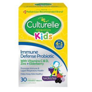 Culturelle Immune Defense Probiotic with Vitamin C, Vitamin D and Zinc + Elderberry, Non-GMO, 4-in-1 Immune Support for Kids Ages 3+*, Mixed Berry Chewables, 30 Count - Image 1