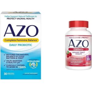 AZO Complete Feminine Balance Daily Probiotics for Women & Cranberry Urinary Tract Health Supplement, 1 Serving = 1 Glass of Cranberry Juice, Sugar Free Cranberry Pills, Non-GMO 100 Softgels - Image 1