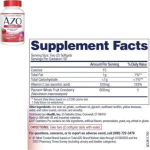 AZO Cranberry Pro Urinary Tract Health Supplement 600mg PACRAN, 1 Serving = More Than 1 Glass of Cranberry Juice 100 CT + Urinary Tract Infection (UTI) Test Strips, Accurate Results in 2 Minutes, 3 CT - Image 2
