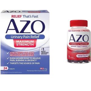 AZO Urinary Pain Relief Maximum Strength (24 Count) Fast Relief of UTI Pain, Burning & Urgency + Cranberry Urinary Tract Health Gummies, 2 Gummies = 1 Glass of Cranberry Juice 72 Count - Image 1