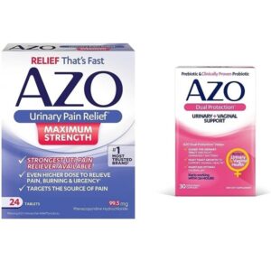 AZO Urinary Pain Relief Maximum Strength (24 Count) Fast Relief of UTI Pain, Burning & Urgency + Dual Protection (30 Count) Urinary + Vaginal Support*, Prebiotic + Clinically Proven Women's Probiotic - Image 1