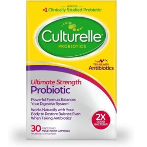 Culturelle Ultimate Strength Probiotic for Men and Women, Most Clinically Studied Probiotic Strain, 20 Billion CFUs, Supports Occasional Diarrhea, Gas & Bloating, Non-GMO, 30 Count - Image 1