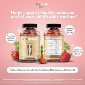 TruHeight Kids Bone Growth Multivitamin, Strawberry Flavoured Gummies with Calcium, Vitamin D and Magnesium, Ages 2+ - Image 3