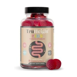 TruHeight Kids Prebiotic & Probiotic Gummies, Strawberry Flavour, 60 Count, Ages 2+, Digestive Health Support - Image 1