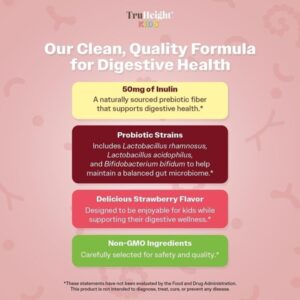 TruHeight Kids Prebiotic & Probiotic Gummies, Strawberry Flavour, 60 Count, Ages 2+, Digestive Health Support - Image 3
