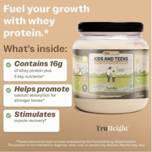 TruHeight Kids and Teens Growth Protein Shake, Vanilla Flavour, 16g Protein, 15 Servings, No Added Sugar - Image 2